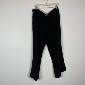 Calvin Klein Woman’s  Black Linen Blend Wide Leg Pants Elastic Waist Size 16W